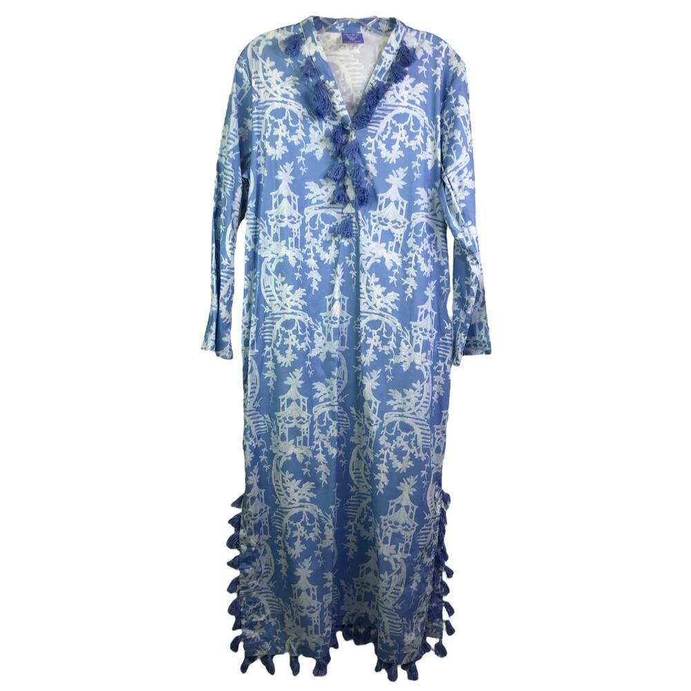 Pine Cone Hill Cover Up Womens XS/S Blue Fine Linens Cotton‎ Tassels Dress Beach